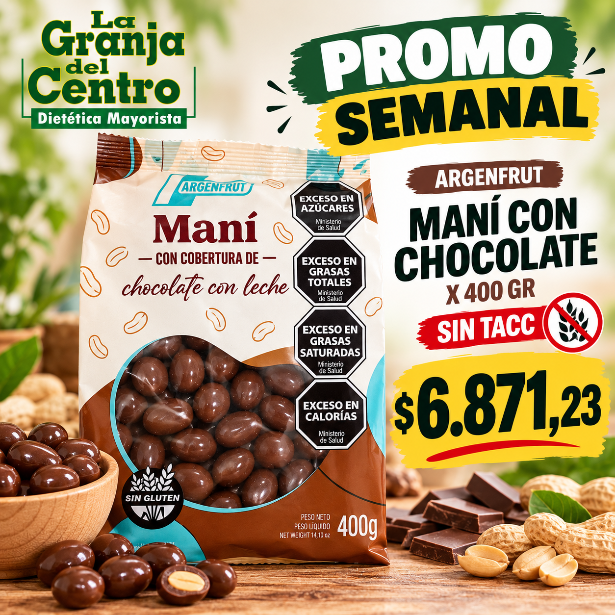 Ofertas y Promociones ARGENFRUT - MANI CON CHOCOLATE X 400 GR SIN TACC promo semanal